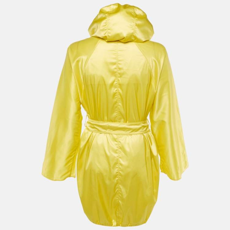 Pre Owned Max Mara City Yellow Stretch Satin Hooded Belted Coat S