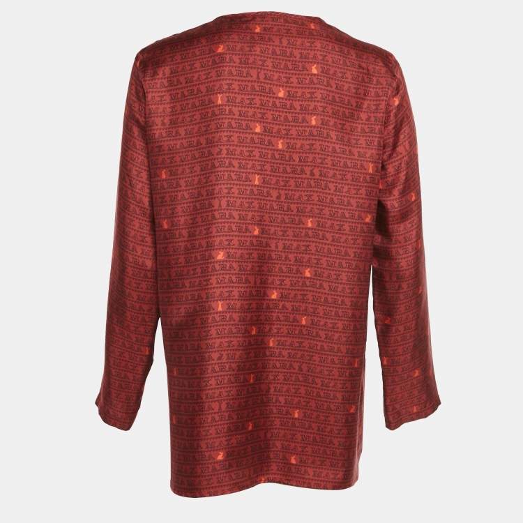 Pre Owned Max Mara Red Overall Print Silk Blouse M 