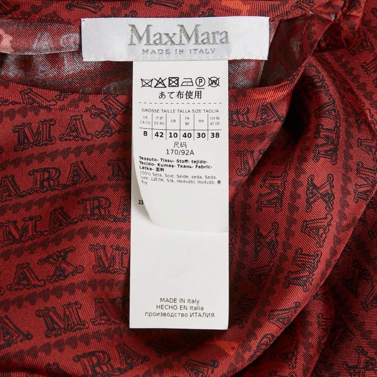 Pre Owned Max Mara Red Overall Print Silk Blouse M 