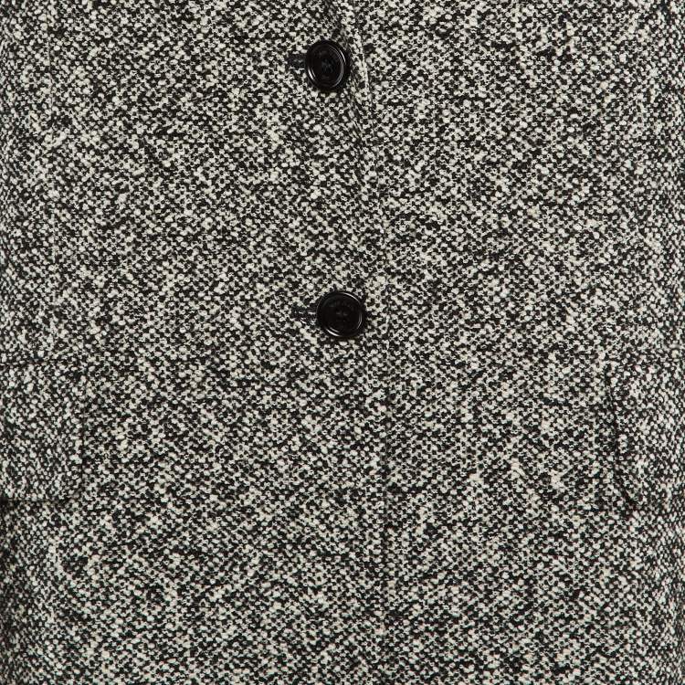 Pre Owned Max Mara Black /White Wool Tweed Oversized Ovale Blazer Jacket XL 