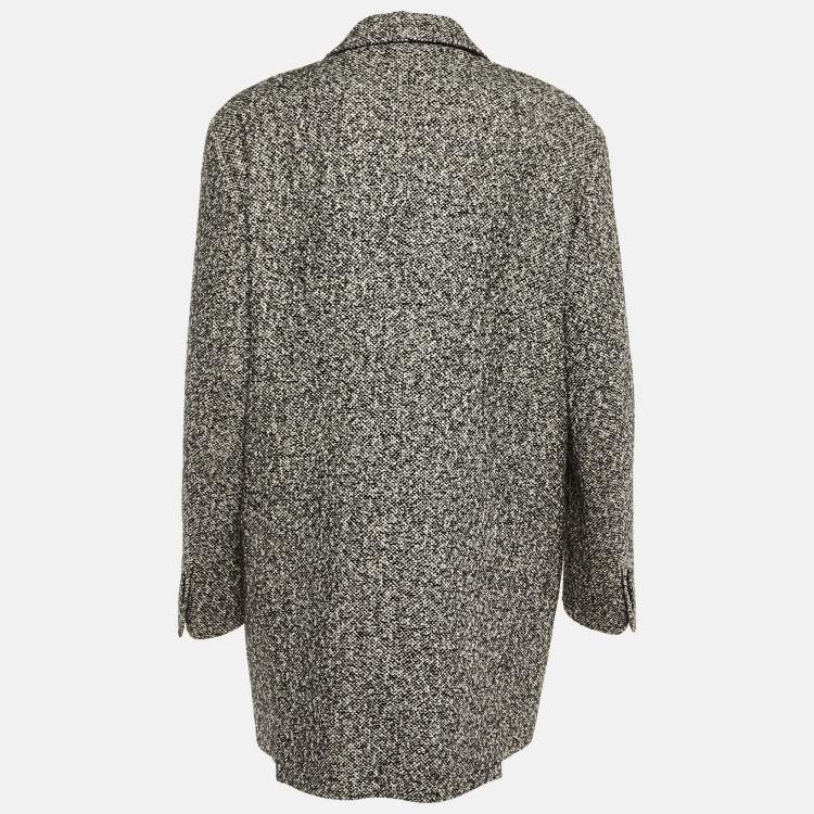 Pre Owned Max Mara Black /White Wool Tweed Oversized Ovale Blazer Jacket XL 