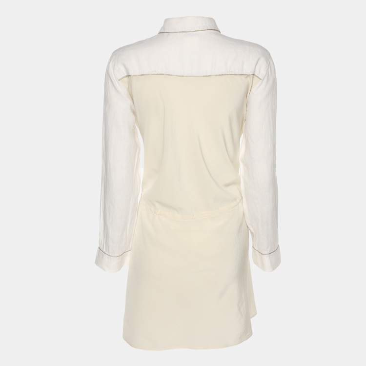 Pre Owned Max Mara White/Ivory Linen and Crepe Drawstring Tops M