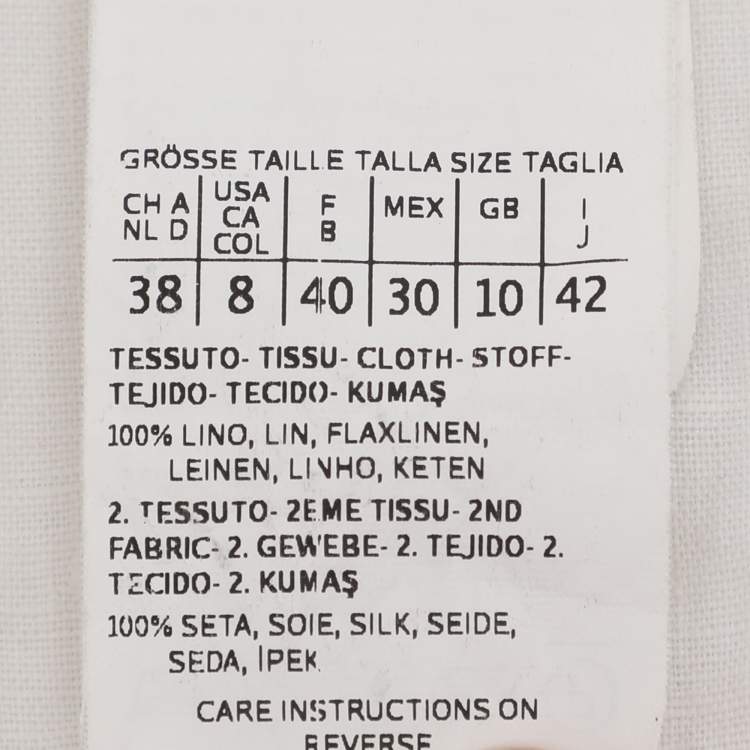 Pre Owned Max Mara White/Ivory Linen and Crepe Drawstring Tops M