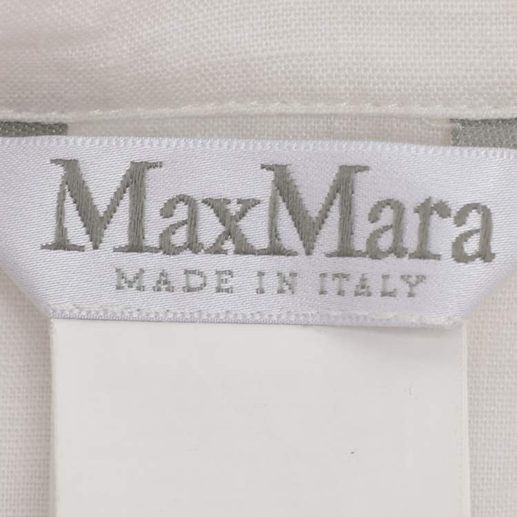 Pre Owned Max Mara White/Ivory Linen and Crepe Drawstring Tops M