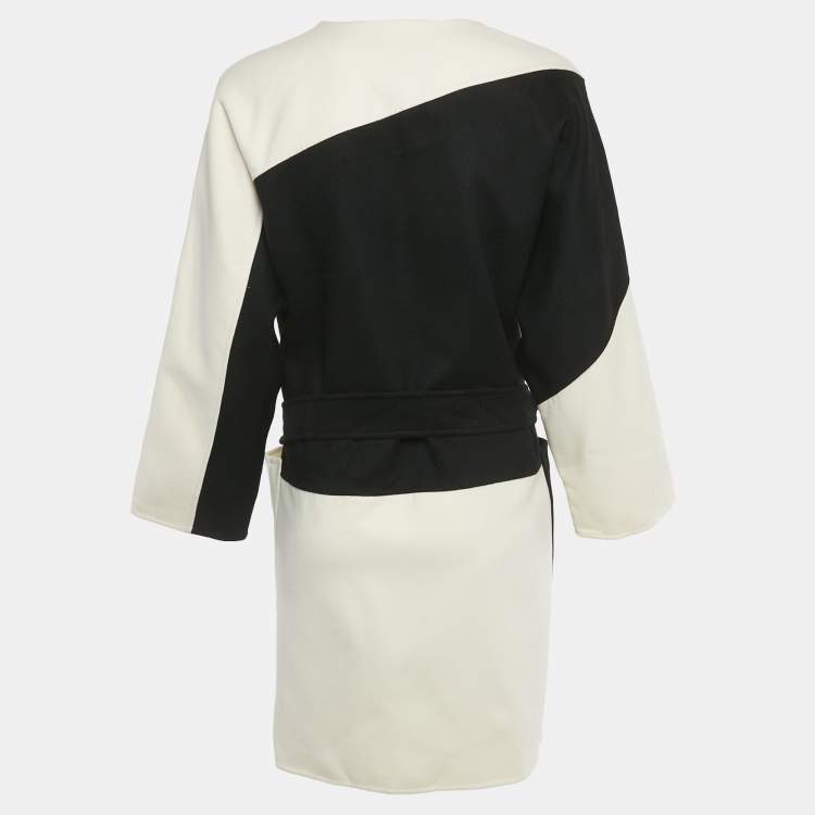 Pre Owned Max Mara White/Black Striped Wool Belted Cardigan M