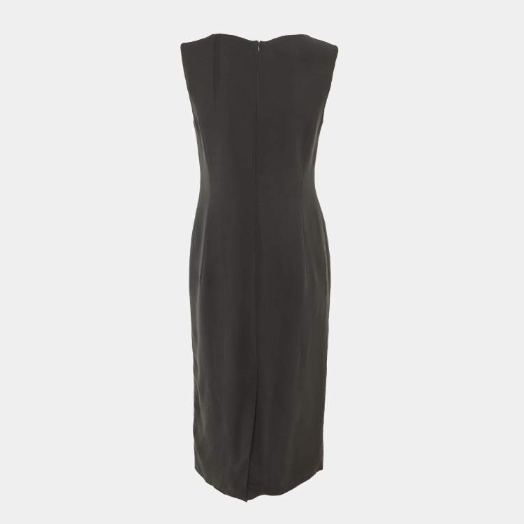 Pre Owned Max Mara Charcoal Grey Crepe Sleeveless Midi Dress M