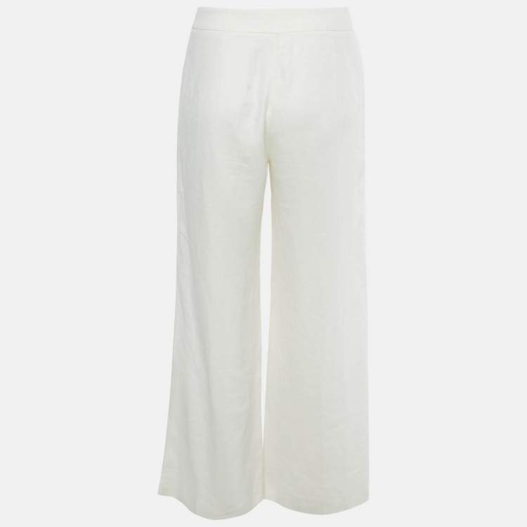 Pre Owned Max Mara White Linen Wide Leg Trousers M
