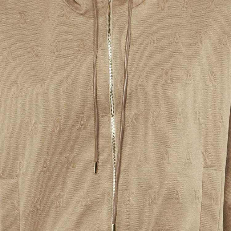 Pre Owned Max Mara Beige Monogram Cotton Lampo Hoodie L
