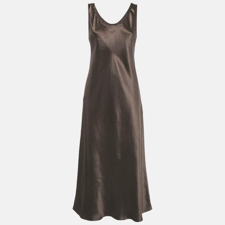 Pre Owned Max Mara Leisure Brown Satin Sleeveless Maxi Dress L