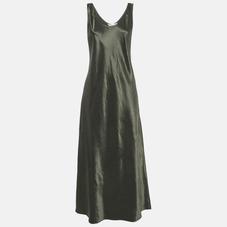 Pre Owned Max Mara Leisure Olive Green Stain Maxi Dress XL 