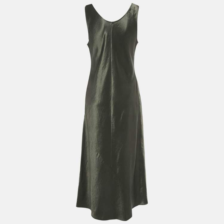 Pre Owned Max Mara Leisure Olive Green Stain Maxi Dress XL 
