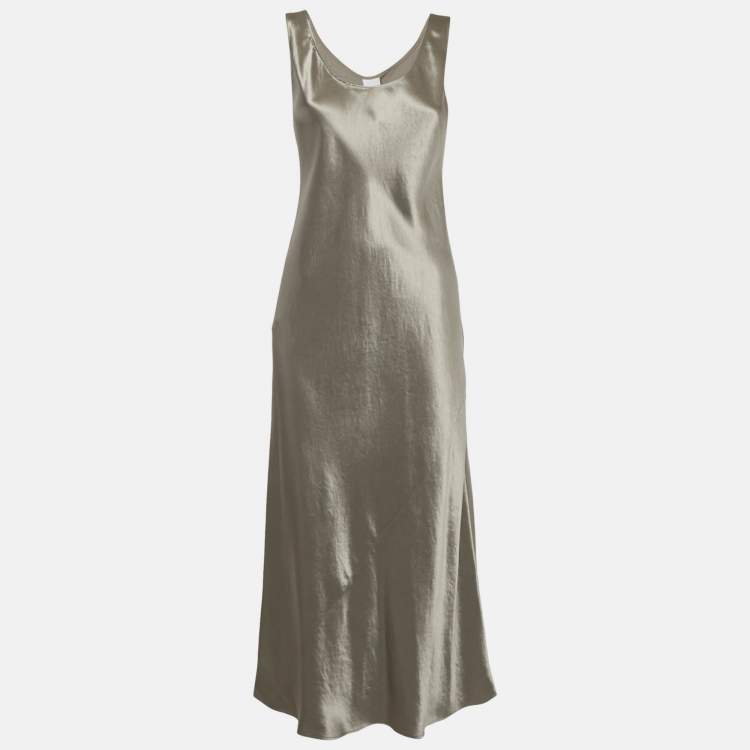 Pre Owned Max Mara Leisure Champagne Satin Maxi Dress M