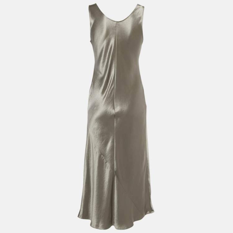 Pre Owned Max Mara Leisure Champagne Satin Maxi Dress M