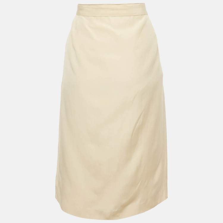 Pre Owned Max Mara Cream Silk Blend Pencil Skirt L