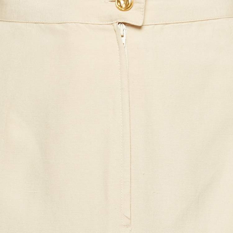 Pre Owned Max Mara Cream Silk Blend Pencil Skirt L