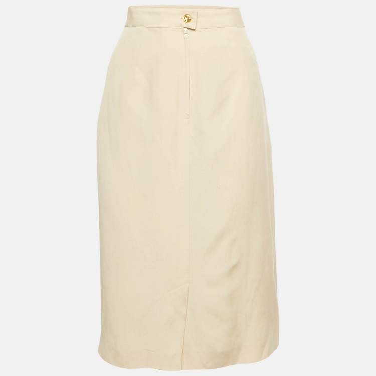 Pre Owned Max Mara Cream Silk Blend Pencil Skirt L