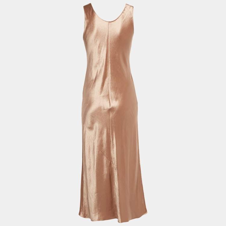 Pre Owned Max Mara Leisure Beige Satin Sleeveless Midi Dress M
