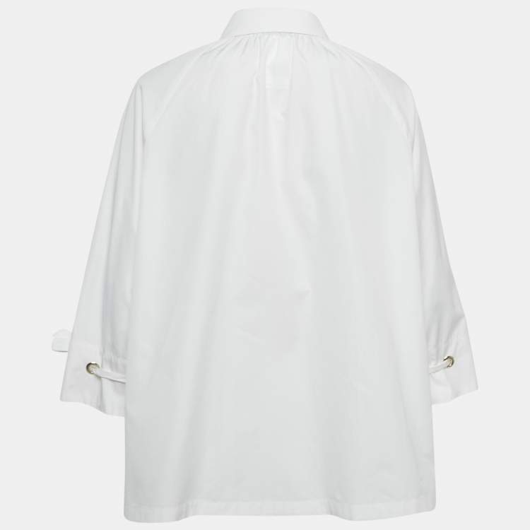 Pre Owned Max Mara White Cotton Sleeve Tie Detail Blouse L