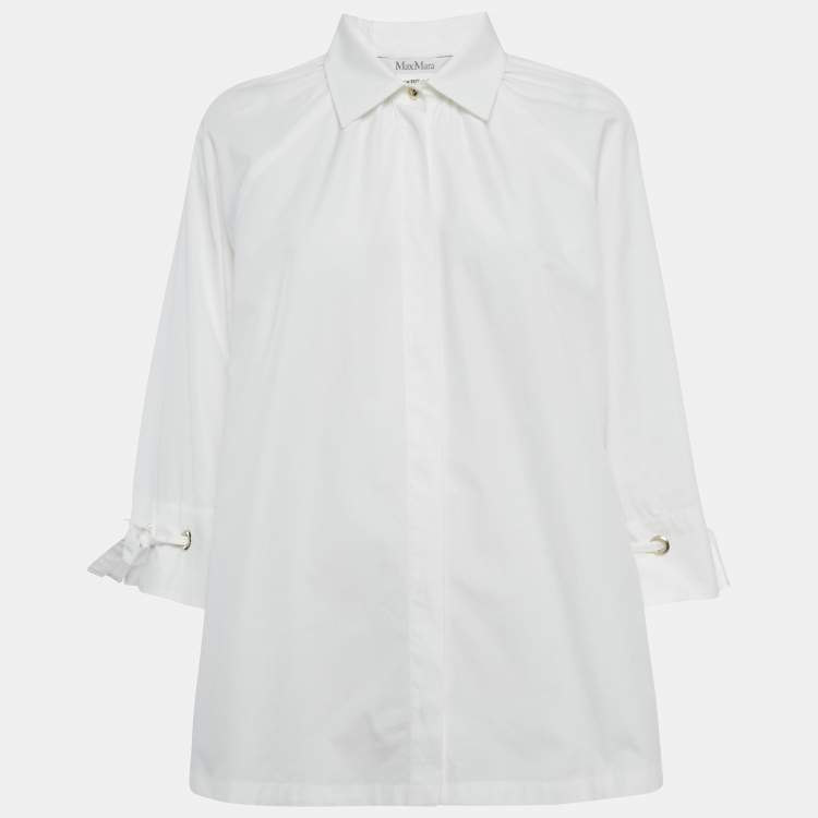 Pre Owned Max Mara White Cotton Sleeve Tie Detail Blouse L
