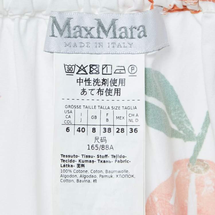 Pre Owned Max Mara White Orange Print Poplin Off-Shoulder Blouse S