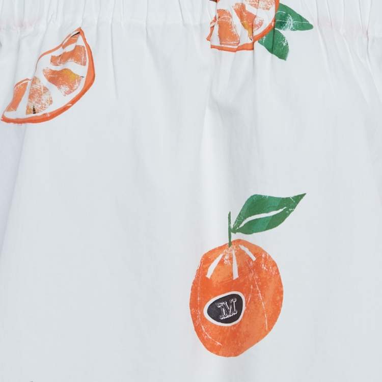 Pre Owned Max Mara White Orange Print Poplin Off-Shoulder Blouse S