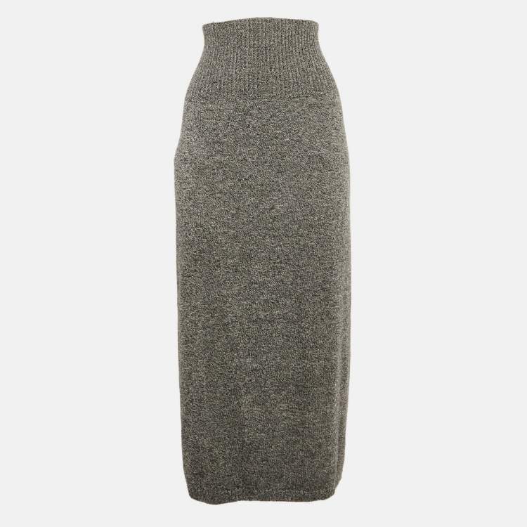 Pre Owned Max Mara Leisure Grey Wool Knit Midi Skirt L