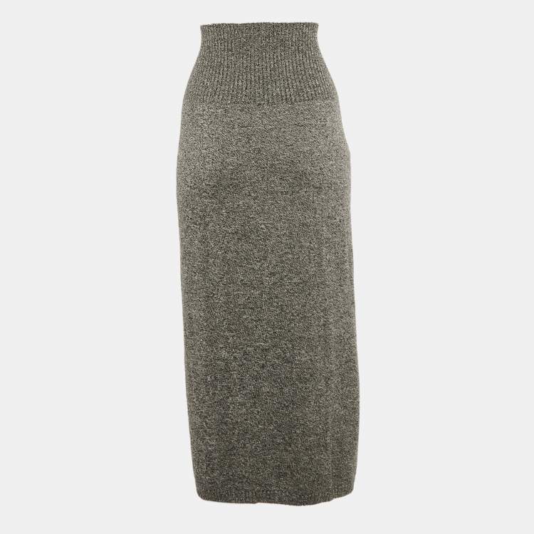 Pre Owned Max Mara Leisure Grey Wool Knit Midi Skirt L