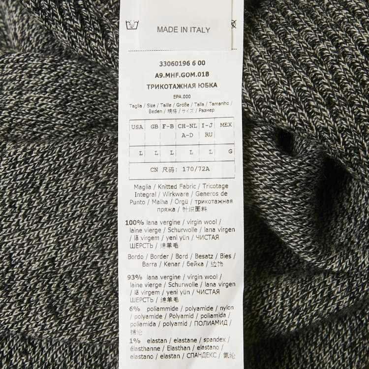 Pre Owned Max Mara Leisure Grey Wool Knit Midi Skirt L