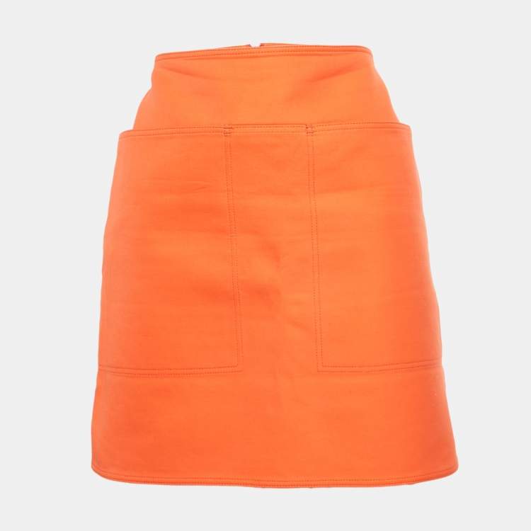 Pre Owned Max Mara Orange Cotton Gabardine Mini Skirt M