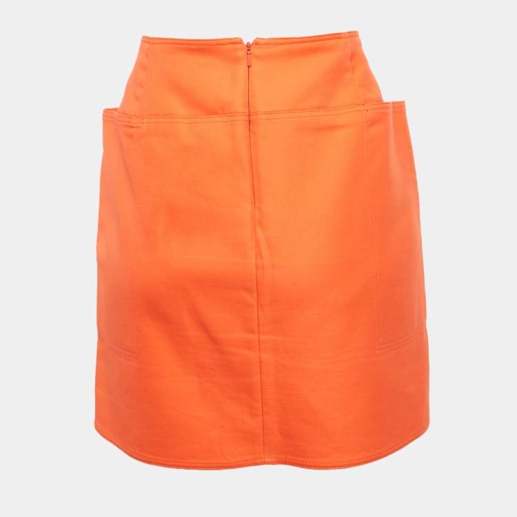 Pre Owned Max Mara Orange Cotton Gabardine Mini Skirt M
