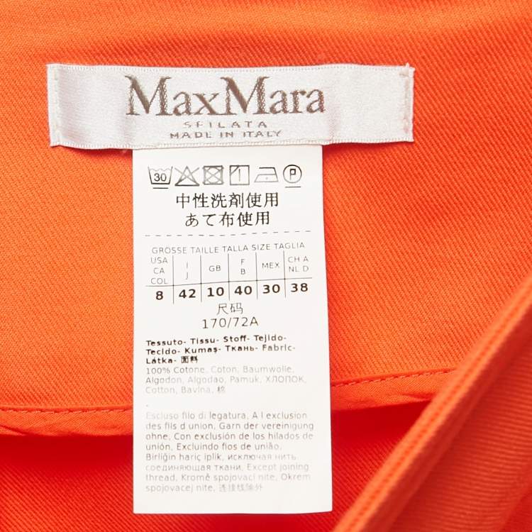 Pre Owned Max Mara Orange Cotton Gabardine Mini Skirt M