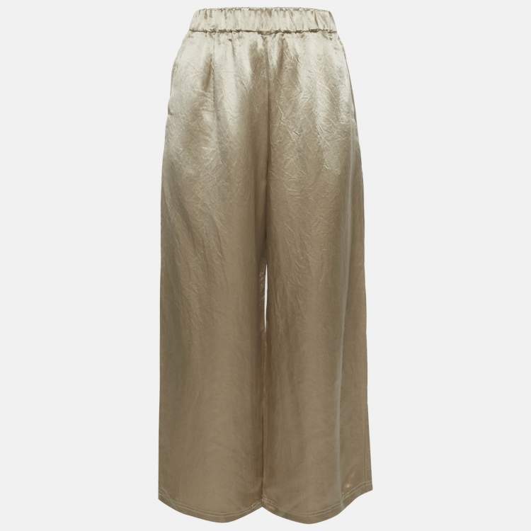 Pre Owned Max Mara Champagne Satin Wide Leg Trousers S 