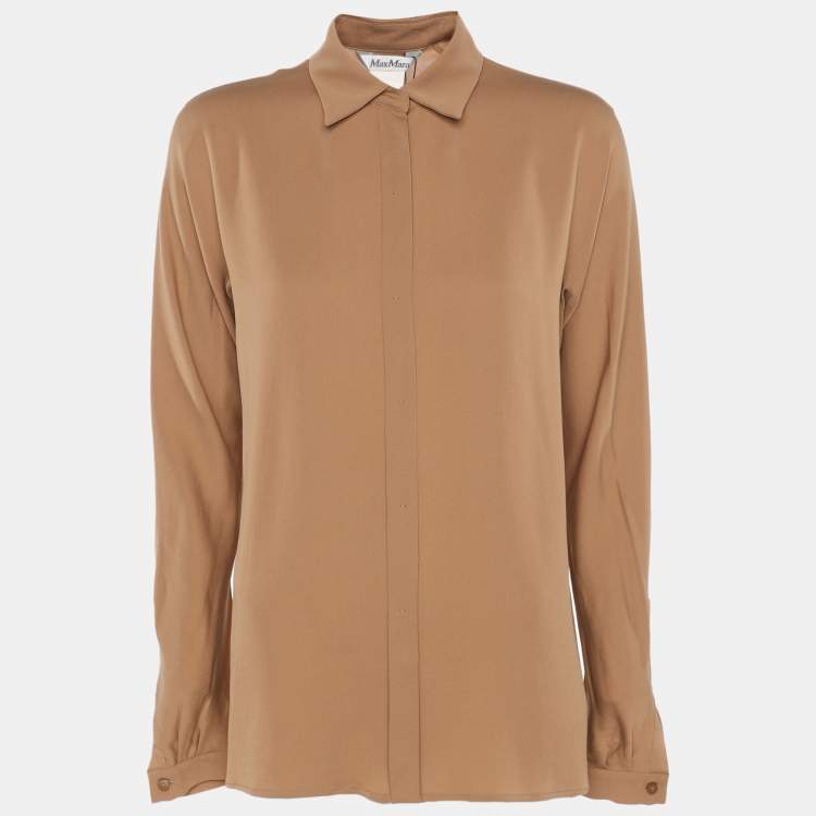 Pre Owned Max Mara Beige Silk Button Front Top S
