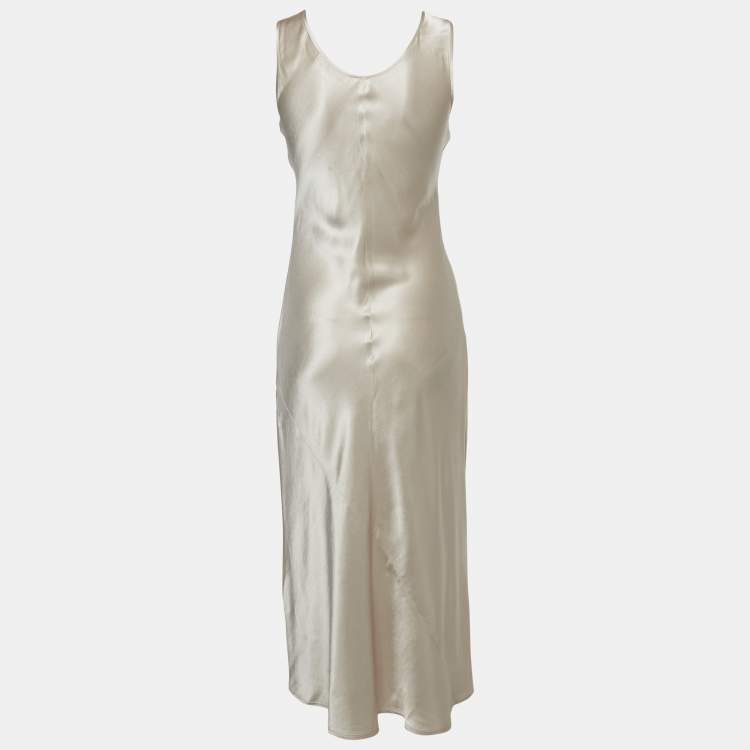 Pre Owned Max Mara Leisure Beige Satin Sleeveless Midi Dress S