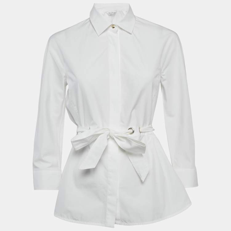 Pre Owned Max Mara White Cotton Long Sleeve Belted Shirt S