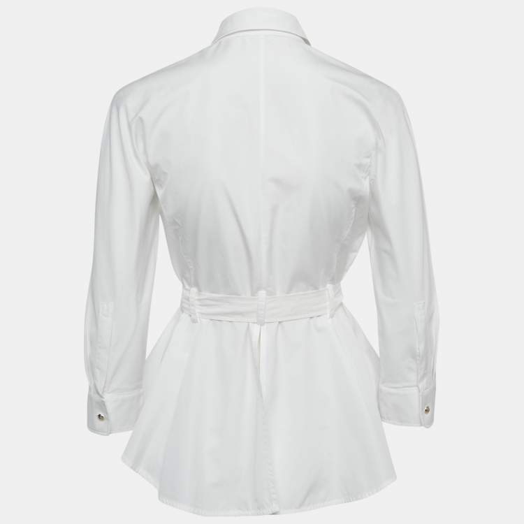 Pre Owned Max Mara White Cotton Long Sleeve Belted Shirt S
