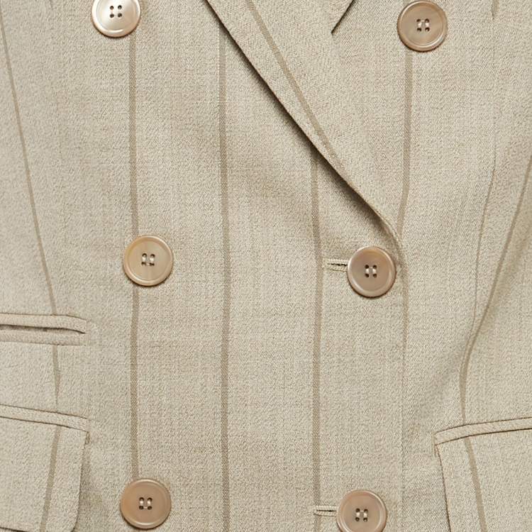 Pre Owned Max Mara Beige Pin Stripe Wool Double Breasted Tailored Suit M/Waist 32"