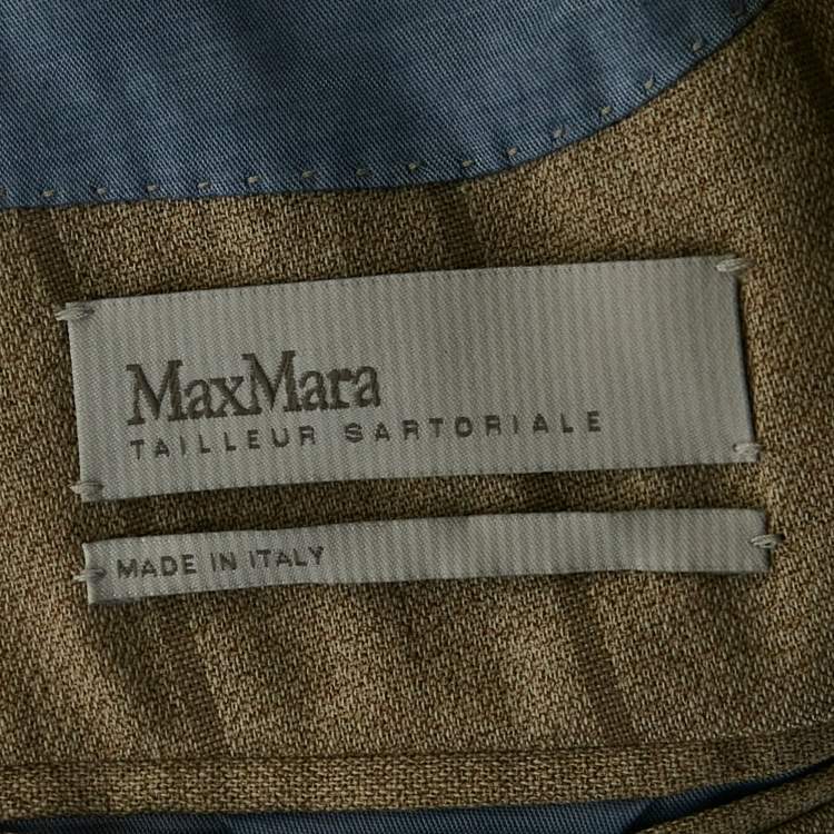 Pre Owned Max Mara Beige Pin Stripe Wool Double Breasted Tailored Suit M/Waist 32"