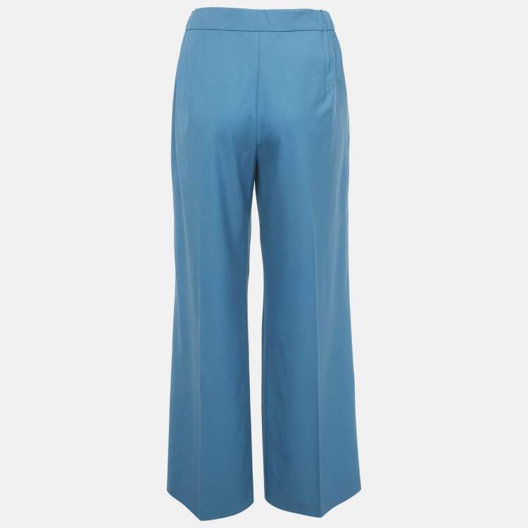 Pre Owned Max Mara Blue Wool Elastic Waist Trousers M