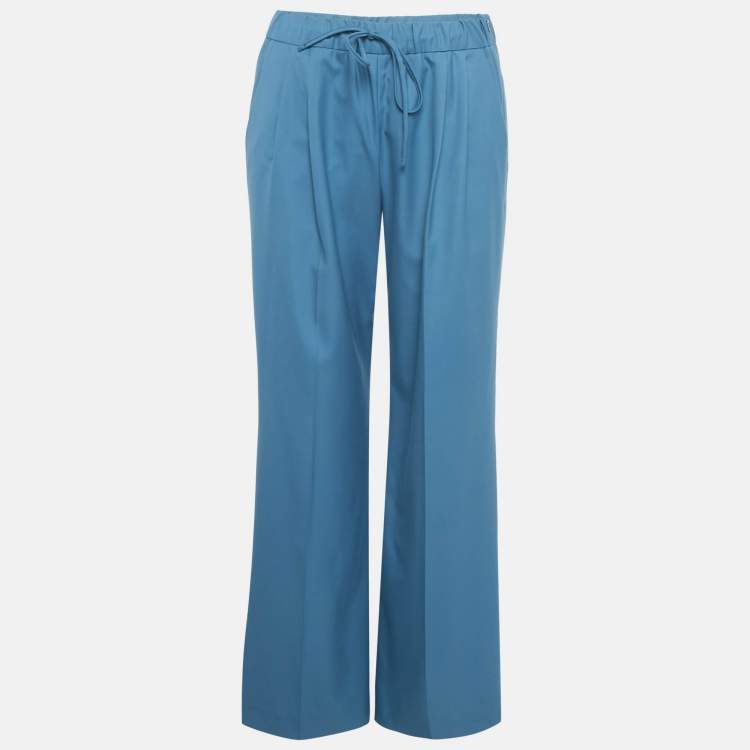 Pre Owned Max Mara Blue Wool Elastic Waist Trousers M