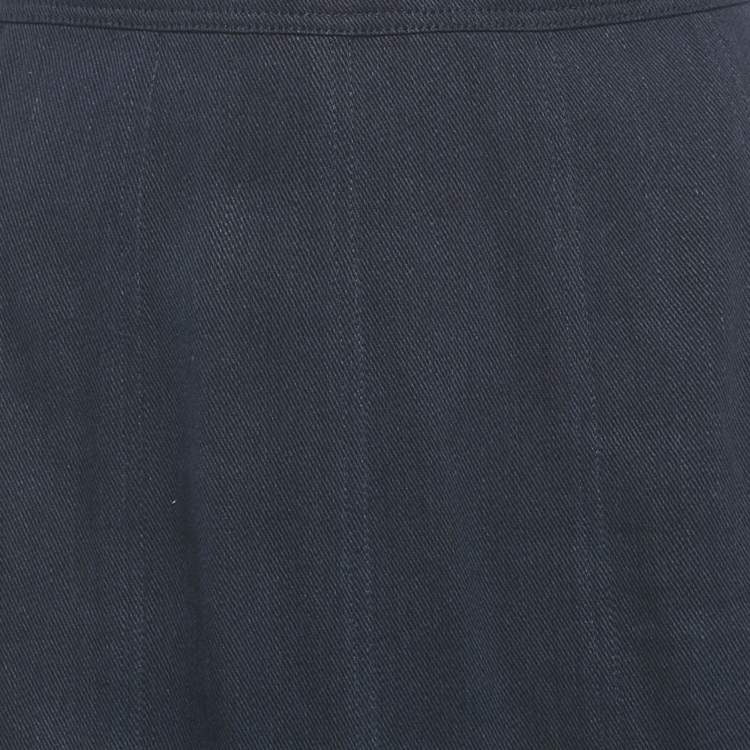 Pre Owned Max Mara Blue Denim & Silk Nicia Pleated Maxi Skirt S