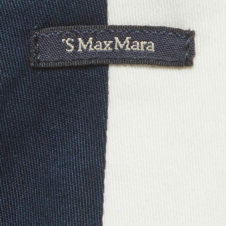 Pre Owned 'S Max Mara Navy Blue/White Cotton Sleeveless Maxi Dress L