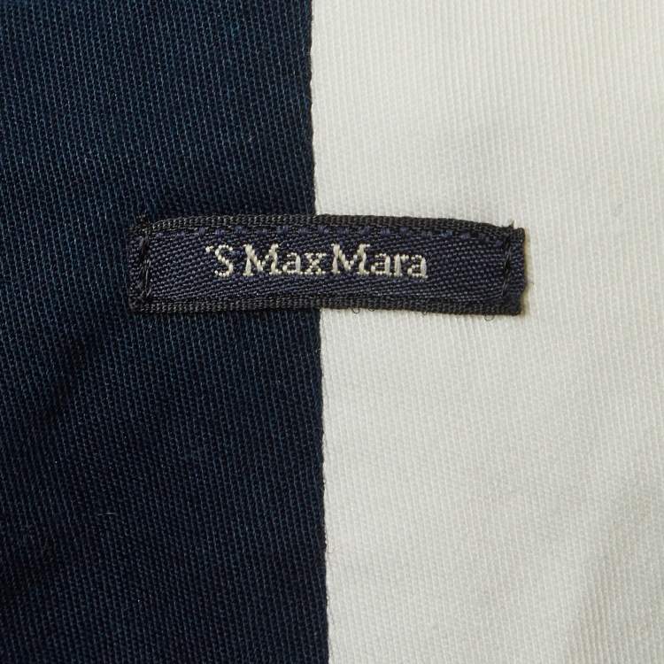 Pre Owned 'S Max Mara Navy Blue/White Cotton Sleeveless Maxi Dress L
