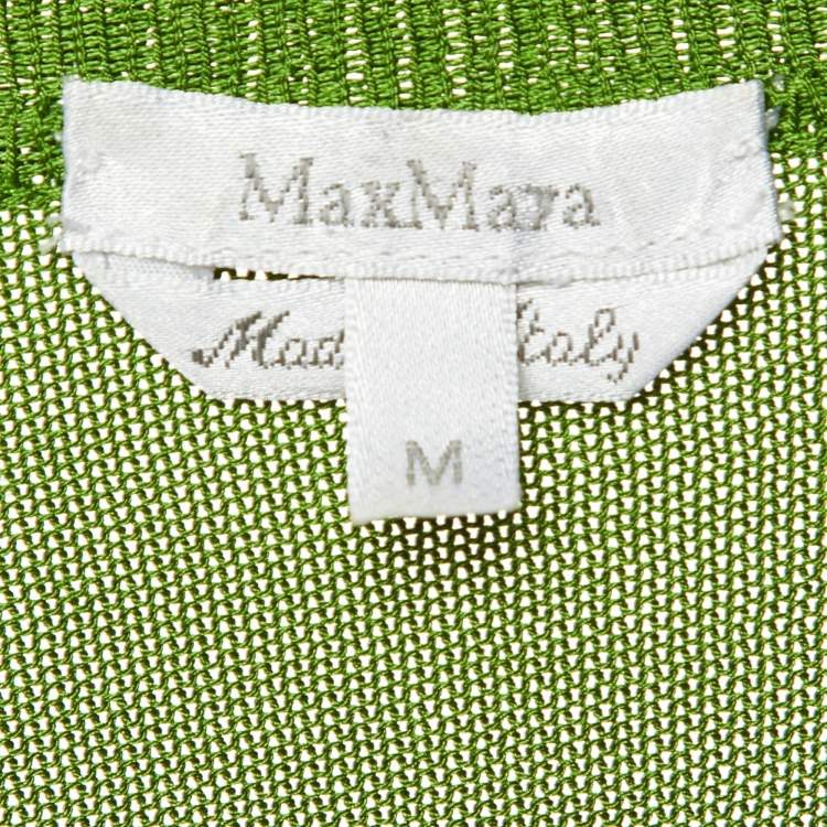 Pre Owned Max Mara Green Silk Knit Long Sleeve Top M