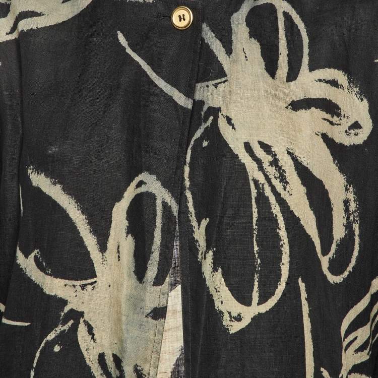 مملوكة مسبقًا جاكيت ماكس مارا خفيف كتان بطبعة زهرية سوداء مقاس صغير (سمول)