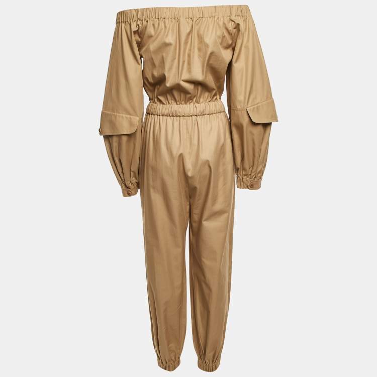 Pre Owned Max Mara Dark Beige Cotton Romana Jumpsuit M