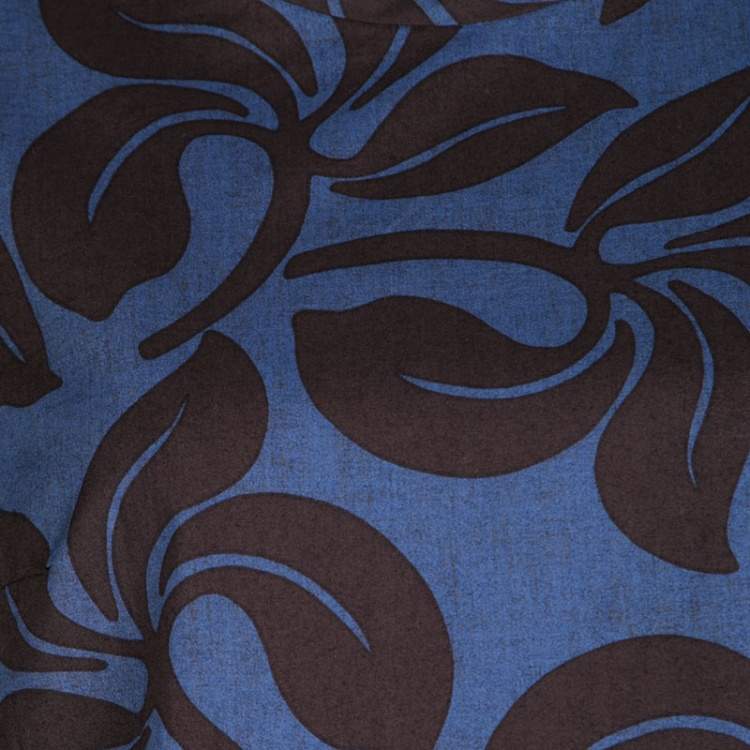 Pre Owned 'S Max Mara Blue and Black Leaf Printed Cap Sleeve Top M