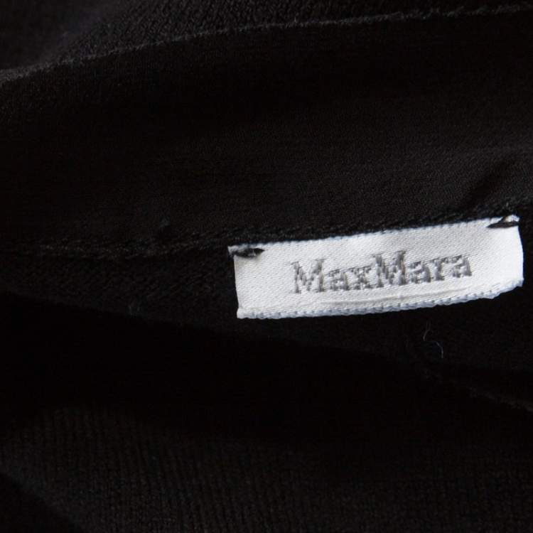 Pre Owned Max Mara Black Perforated Knit Detail Ruched V-Neck Dress S
