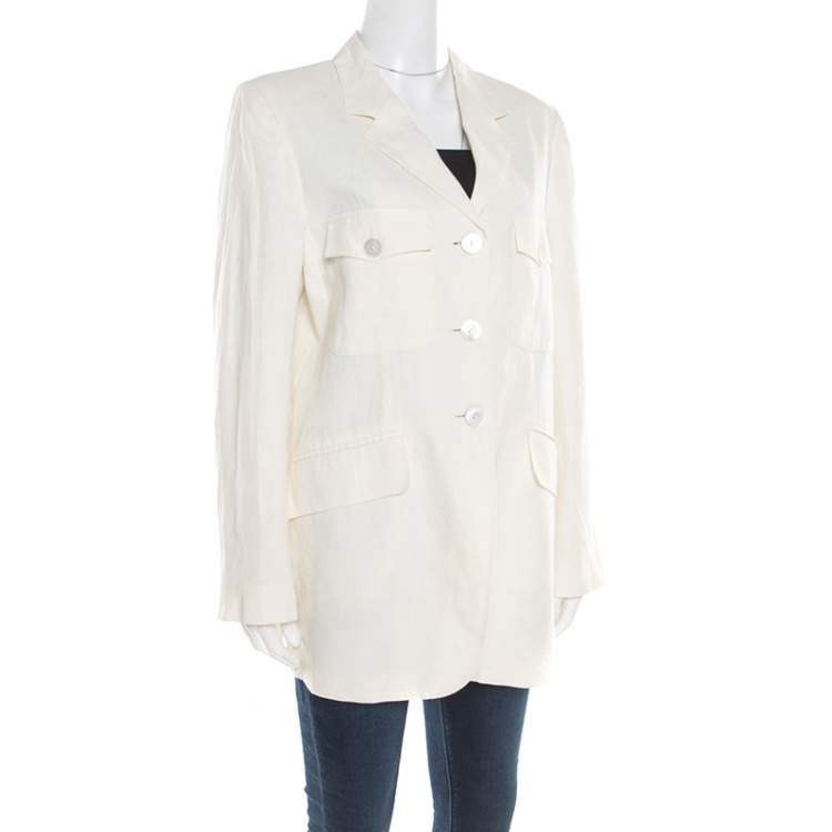 Pre Owned Max Mara Cream Linen Blazer L