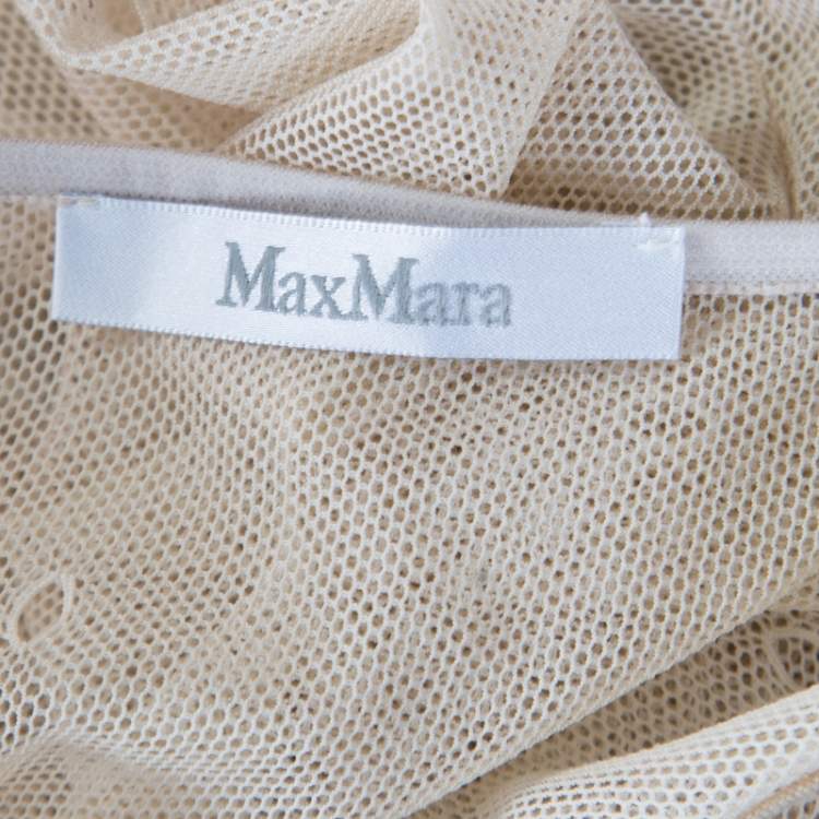 مملوكة مسبقًا Max Mara Beige Stretch Nylon Mesh Eyelet Embroidered Sheer Top M